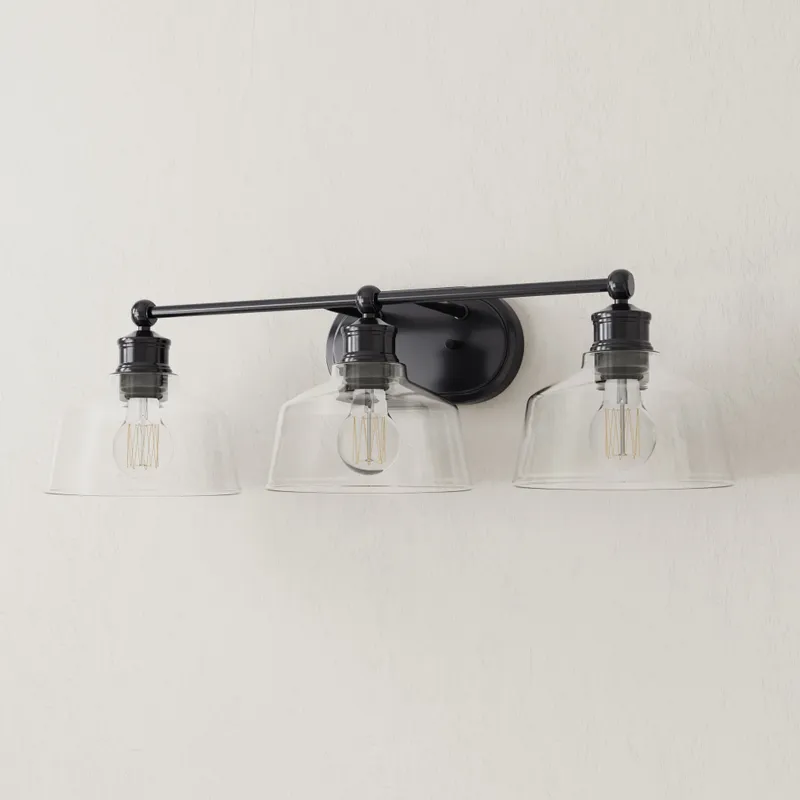 Singleton Collection Three-Light 26.5" Vanity Light with Clear Glass Shades — Progress Lighting LED Wall Lights  