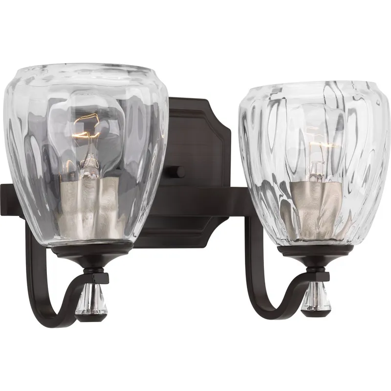 Anjoux Collection Two-Light Clear Water Glass Bath Vanity Light — Progress Lighting LED Wall Lights  