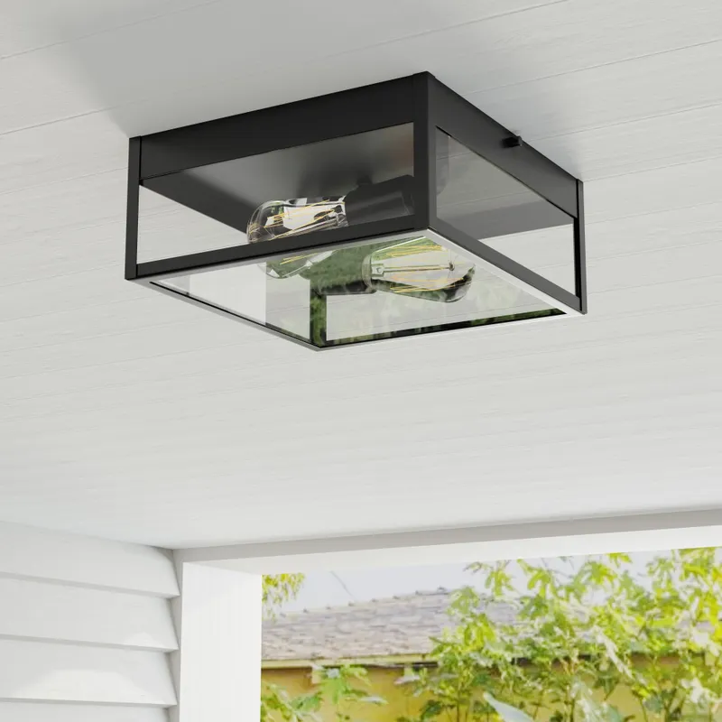 Parrish Collection Two-Light Clear Etched Glass Outdoor Flush Mount — Progress Lighting LED Post Top Lights  