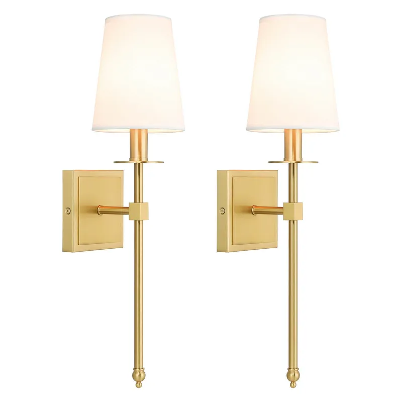 Set of 2 Brass Wall Sconces with Fabric Shade for Bedroom & Living Room XB-W1307-WBS — XiNBEi Lighting LED Wall Lights 40.0W 