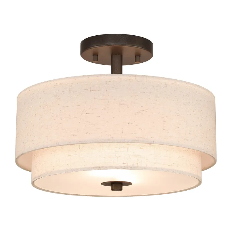 13" Semi Flush Light, Farmhouse 2 Light Close to Ceiling Fixture with Linen Fabric Shade XB-SF1289-13DB — XiNBEi Lighting LED Ceiling Lights 60.0W 