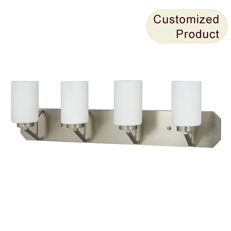 Modern Indoor 4 Light Wall Light, Satin Nickel Glass Wall Lamp Home Hotel Bathroom Vanity Light Fixtures Above Mirror XB-W816-4-SN — XiNBEi Lighting LED Wall Lights 60.0W 