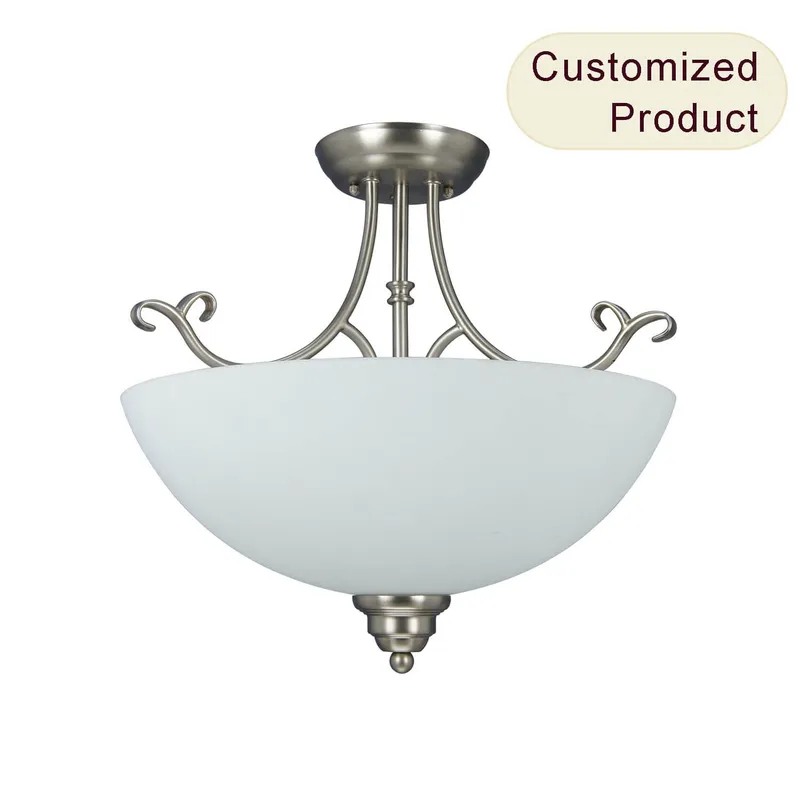 Industrial Style White Glass Shade Ceiling Pendant Lamps Semi Flush Mount Pendant Light Chandelier for Room XB-SF721-2-SN — XiNBEi Lighting LED Pendant Lights 60.0W 