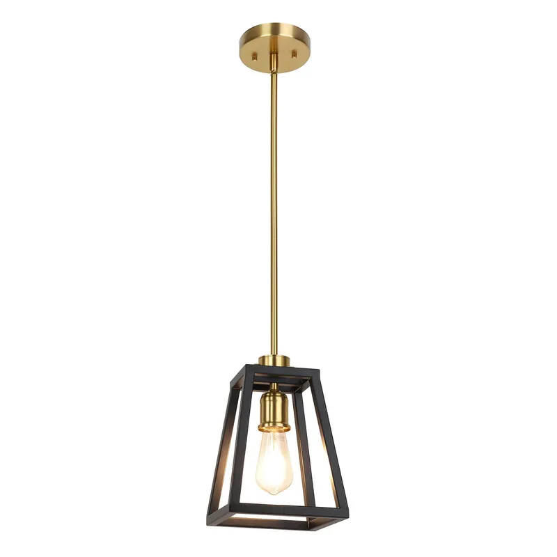 Farmhouse Lantern Hanging Pendant Light in Black and Brass Finish XB-P400-MB — XiNBEi Lighting LED Pendant Lights 60.0W 