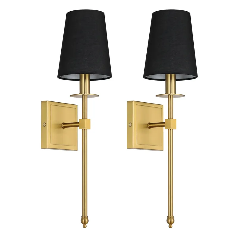 Set of 2 Brushed Brass Wall Sconces with Black Fabric Shade for Bedroom XB-W1307-BS — XiNBEi Lighting LED Wall Lights 40.0W 