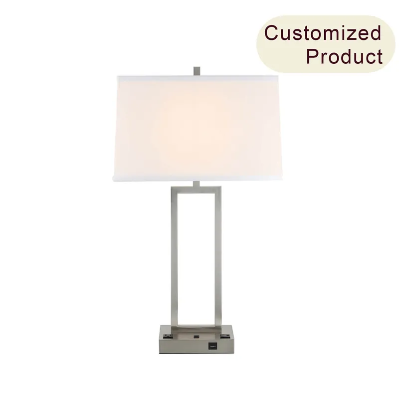 Modern Brushed Nickel Office Home Hotel Bedside Desk Table Lamp with Outlets and USB XB-TL322-BN — XiNBEi Lighting LED General Lighting 60.0W 
