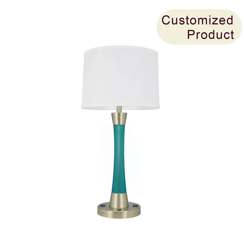 Modern Blue Resin Hotel Reading Lamps Nickel Table Lamps Luxury Bedside Lamps Bedroom With Usb Outlet XB-TL231-AQUA — XiNBEi Lighting LED General Lighting 60.0W 