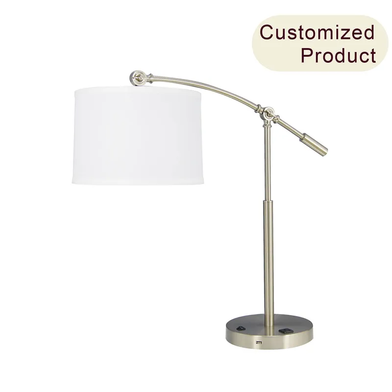Modern Hotel Bedside Lamp Adjustable Arc Hotel USB Iron Table Lamp with Fabric Shade XB-TL133-BN — XiNBEi Lighting LED General Lighting 60.0W 