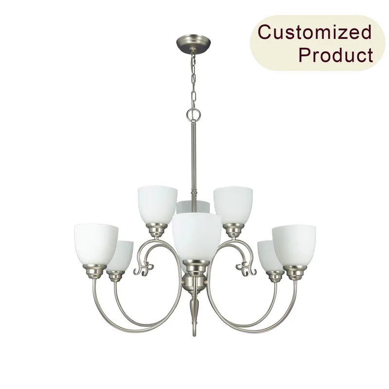 Modern Hotel Vintage Glass Shade Brushed Nickel 3 Light Hanging Ceiling Light Fixture Large Chandelier Pendant Light XB-C721-9-SN — XiNBEi Lighting LED Pendant Lights 60.0W 