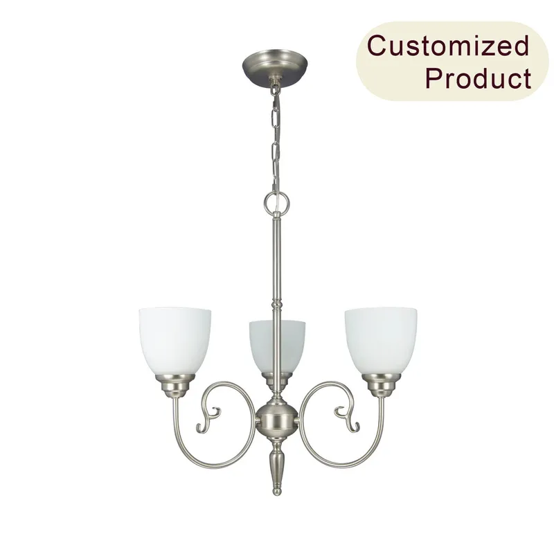 Modern Hotel Vintage Glass Shade Brushed Nickel 3 Light Hanging Ceiling Light Fixture Large Chandelier Pendant Light XB-C721-3-SN — XiNBEi Lighting LED Pendant Lights 100.0W 