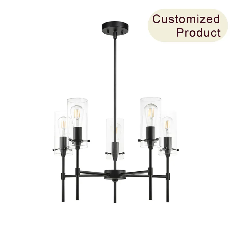 Black Iron 5-Light Kitchen Island Lighting Pendant Hanging Lighting Decoration Home Modern Chandelier Luxury for Dining Room XB-C1301-5-MB — XiNBEi Lighting LED Pendant Lights  