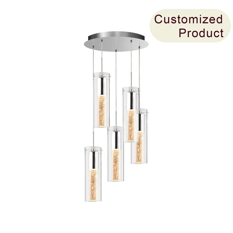 Decor Kitchen Counter Dining Table Column 5 Light Glass Lighting Modern Chandelier Pendant Light Hanging Ceiling Lamp for Indoor XB-C1110-5-CH — XiNBEi Lighting LED Pendant Lights 6.5W 3000K