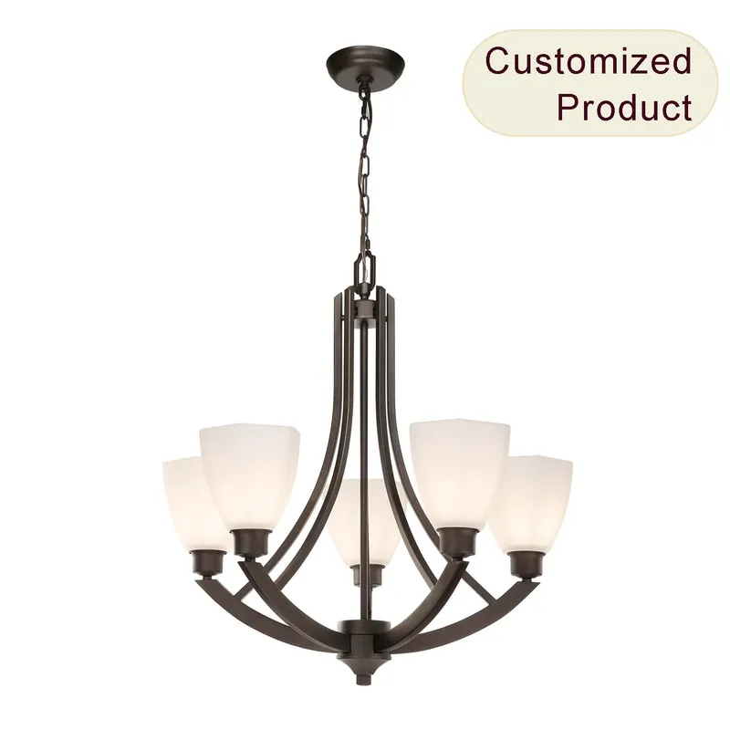 Dark Bronze White Glass Adjustable Iron Chain Pendant Light Kitchen 5-Lights American Retro Metal Vintage Chandelier XB-C361-5-DB — XiNBEi Lighting LED Pendant Lights 60.0W 