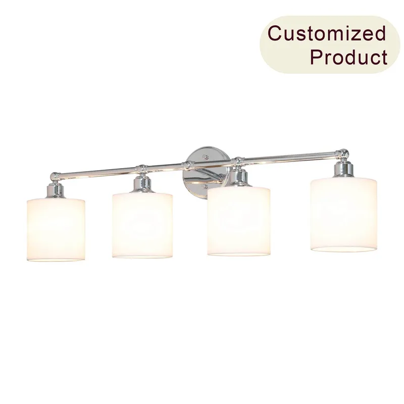 4-Light Chrome Bathroom Vanity Light with Fabric Shade XB-W1214-4-CH — XiNBEi Lighting LED Wall Lights 100.0W 