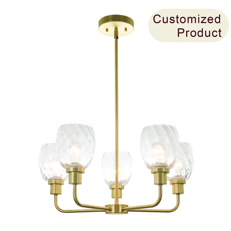 5-Light Modern Chandelier in Satin Brass with Clear Glass XB-C1210-5-SB — XiNBEi Lighting LED Pendant Lights 100.0W 