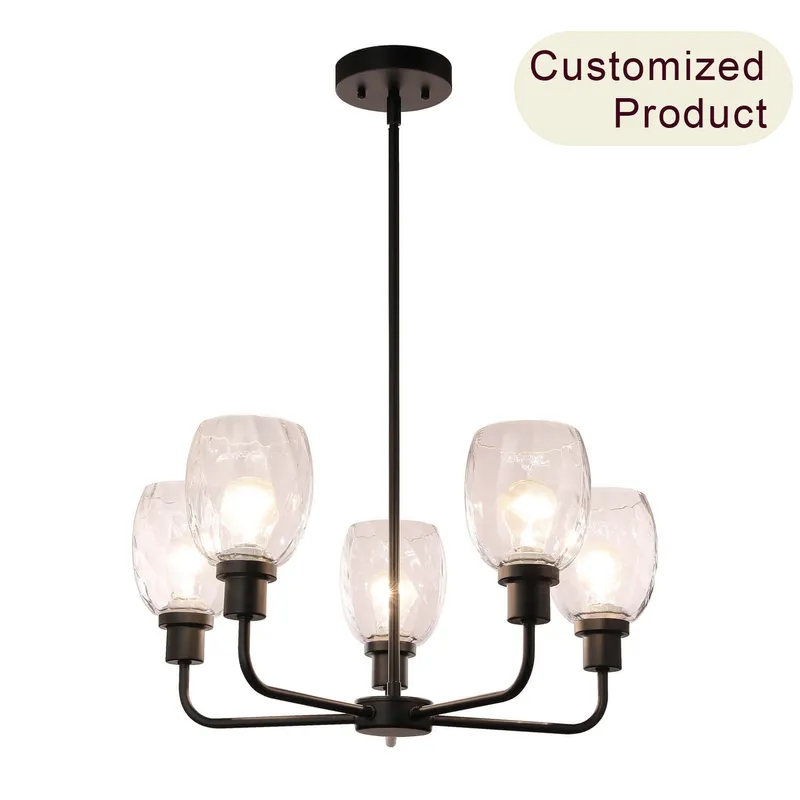Black 5-Light Glass Chandelier XB-C1210-5-MBK — XiNBEi Lighting LED Pendant Lights 100.0W 