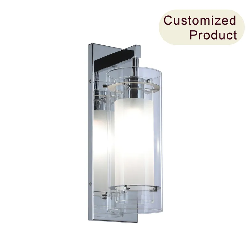 Modern Wall Sconce Light Fixture, Clear and Frosted Glass Shade, Chrome, 1-Light XB-W1159-CH — XiNBEi Lighting LED Wall Lights 60.0W 