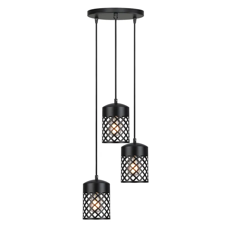 3-Light Adjustable Pendant Light with Black Metal Cage XB-P328-3-MB — XiNBEi Lighting LED Pendant Lights 60.0W 