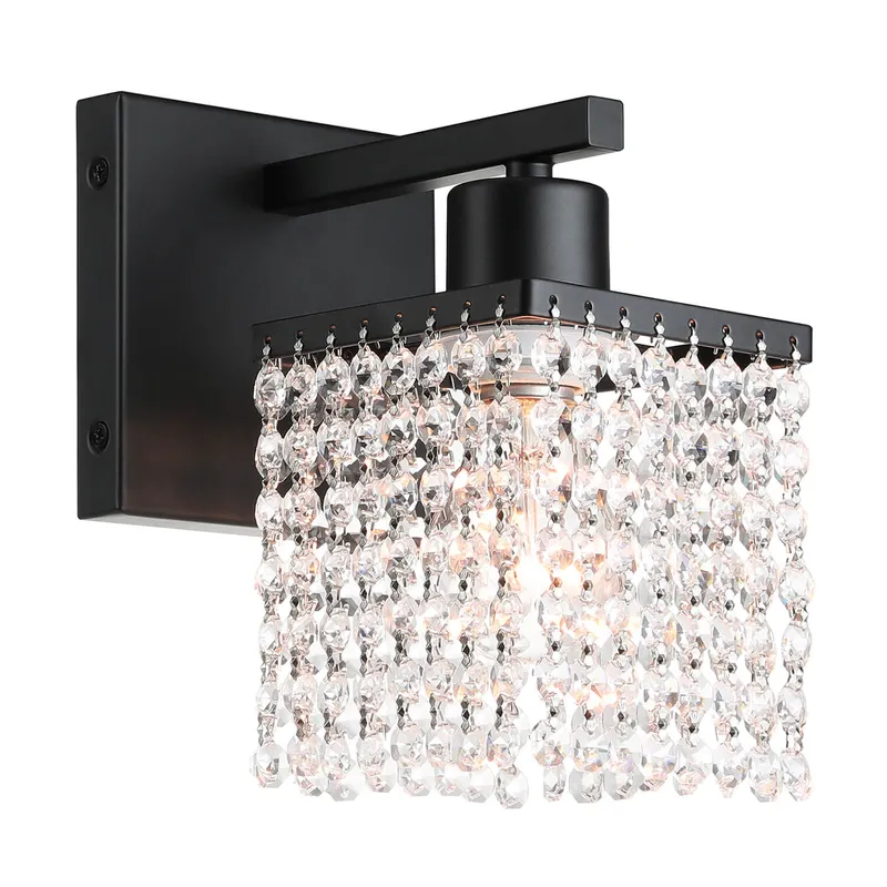 Modern Black Bathroom Sconce with K9 Crystal Strands for Living Room XB-W327-1-MB — XiNBEi Lighting LED Wall Lights 60.0W 