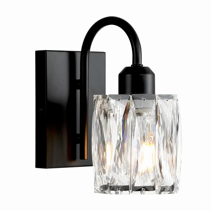 Modern Black Wall Sconce with K9 Crystal Shade Single Light Fixture XB-W326-1-MB — XiNBEi Lighting LED Wall Lights 60.0W 