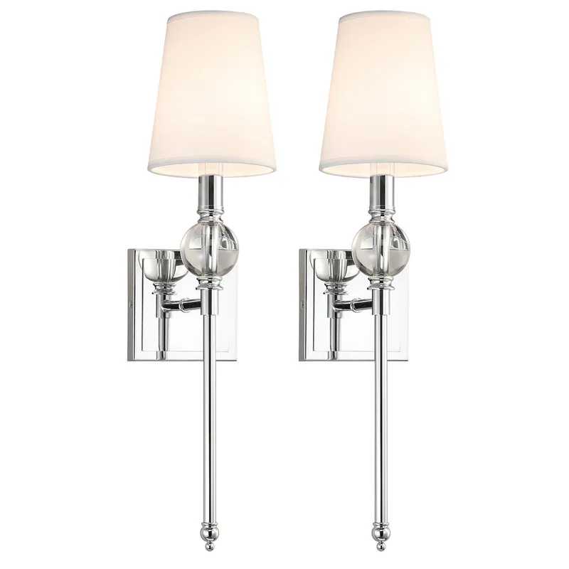 Set of 2 Modern Wall Sconce, Crystal Ball Accent, Fabric Shade, Chrome Finish XB-W1313-CH — XiNBEi Lighting LED Wall Lights 40.0W 