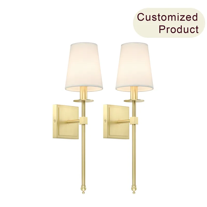 Set of 2 Brass Wall Sconces with Fabric Shade for Corridor XB-W1307-SB — XiNBEi Lighting LED Wall Lights 40.0W 