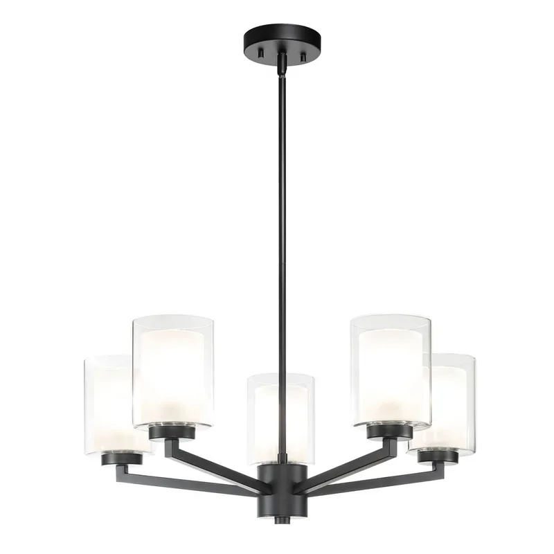 Black Farmhouse 5-Light Adjustable Chandelier with Glass Shades XB-C1294-5-MB — XiNBEi Lighting LED Pendant Lights 60.0W 