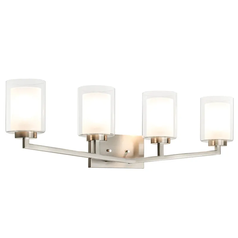 Brushed Nickel 4-Light Bathroom Vanity Light with Dual Glass XB-W1294-4-BN — XiNBEi Lighting LED Wall Lights 60.0W 