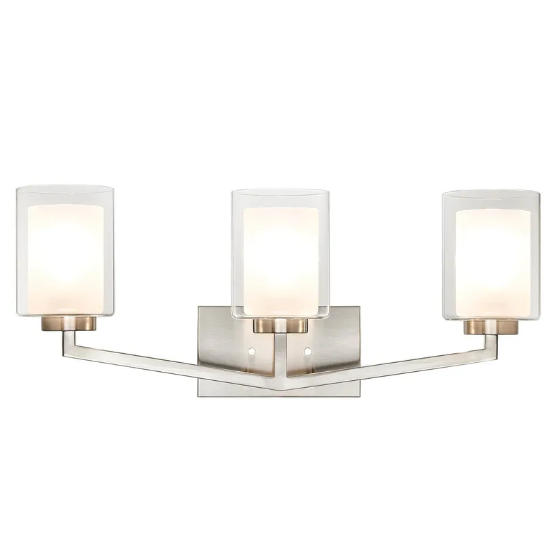 Brushed Nickel 3-Light Vanity Sconce with Dual Glass Shade XB-W1294-3-BN — XiNBEi Lighting LED Wall Lights 60.0W 