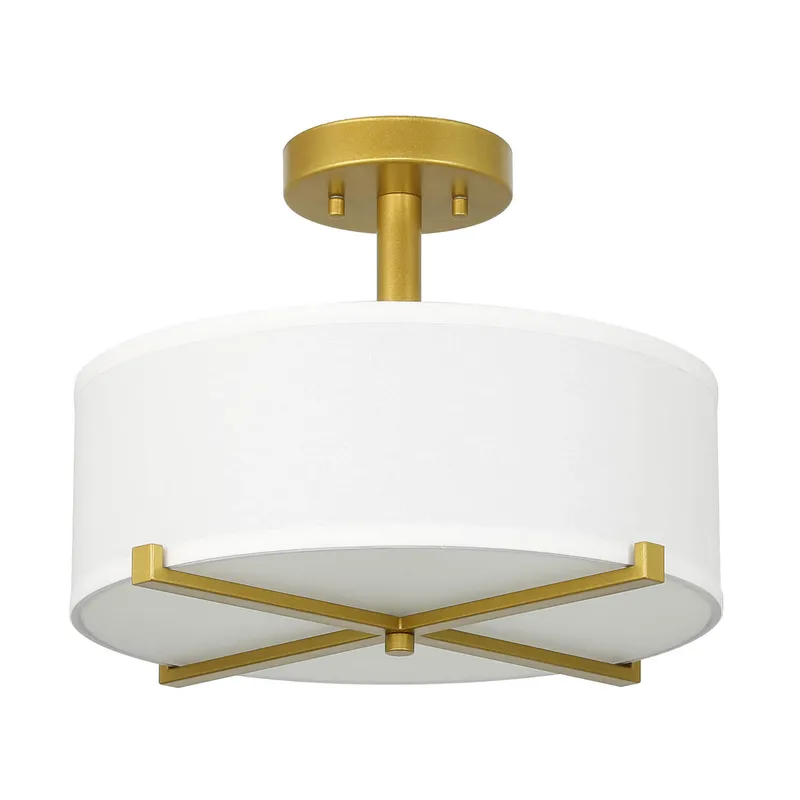 14 inch Gold 3-Light Drum Semi Flush Mount Ceiling Light with Fabric Shade XB-SF1292-GB — XiNBEi Lighting LED Ceiling Lights 60.0W 