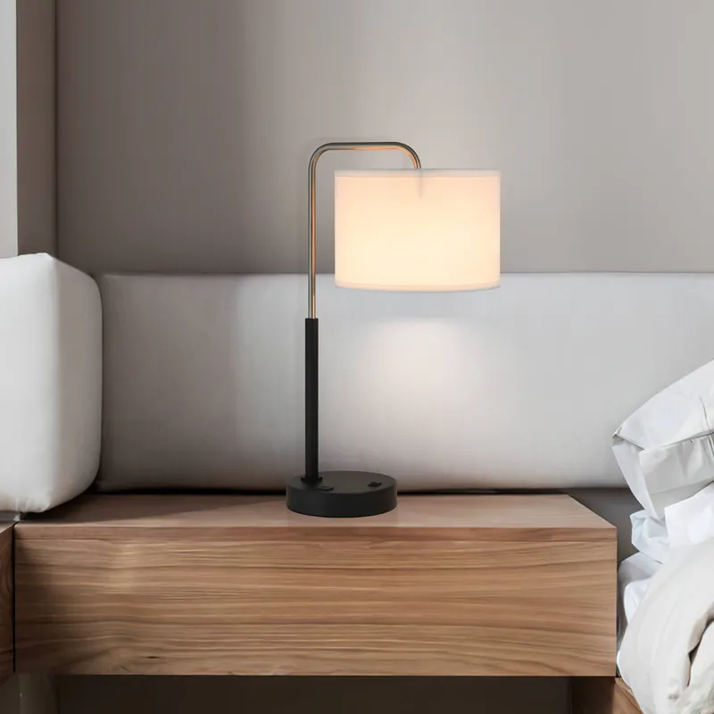 Modern Bedside Lamp with USB & Drum Shade in Brushed Nickel XB-TL257-BN — XiNBEi Lighting LED General Lighting 60.0W 