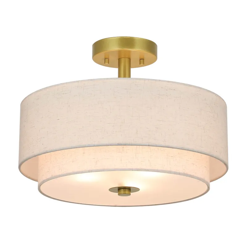 16 inch 3-Light Gold Semi Flush Mount Ceiling Light with Fabric Drum Shade XB-SF1289-GB — XiNBEi Lighting LED Ceiling Lights 60.0W 