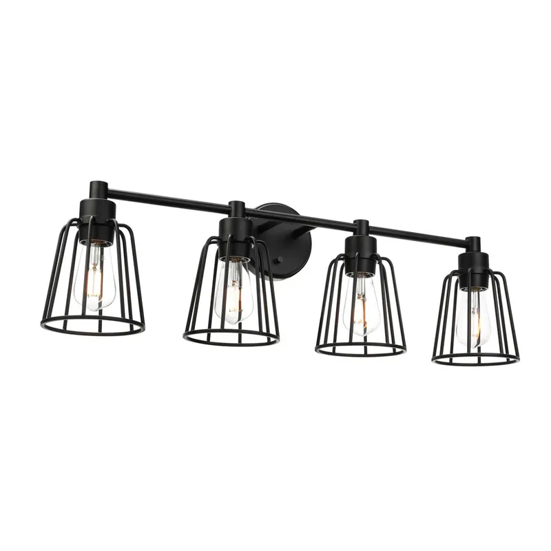 Industrial Black Cage Vanity Wall Lighting XB-W1287-4-MB — XiNBEi Lighting LED Wall Lights 60.0W 