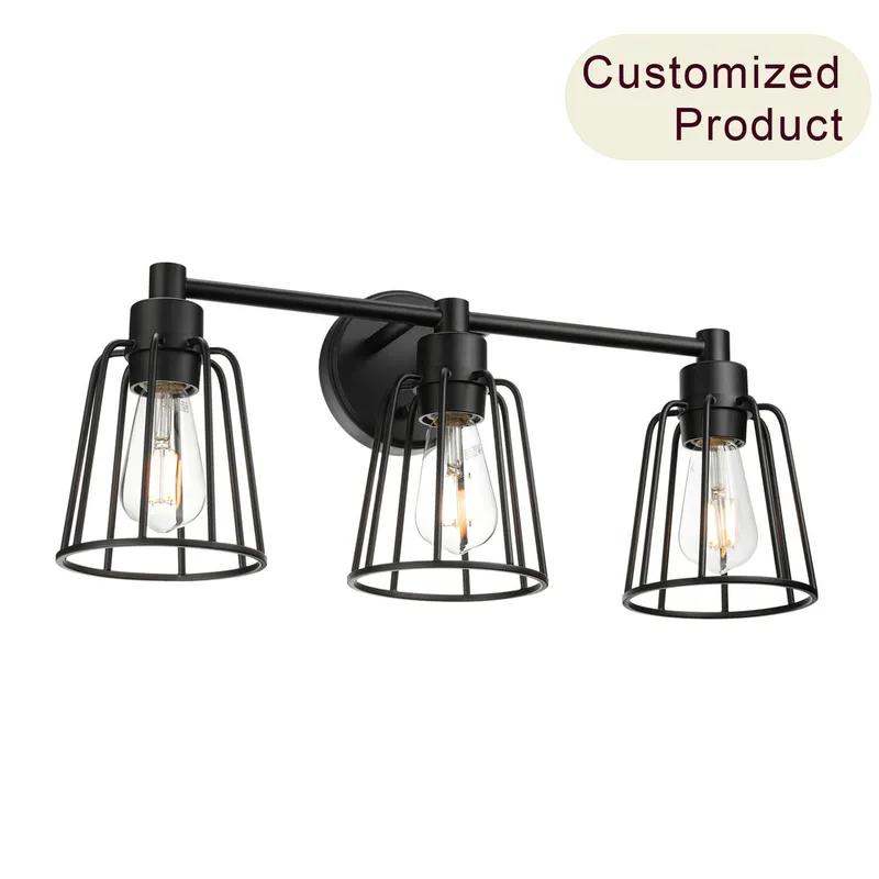 Black Farmhouse Cage Vanity Light XB-W1287-3-MB — XiNBEi Lighting LED Wall Lights 60.0W 