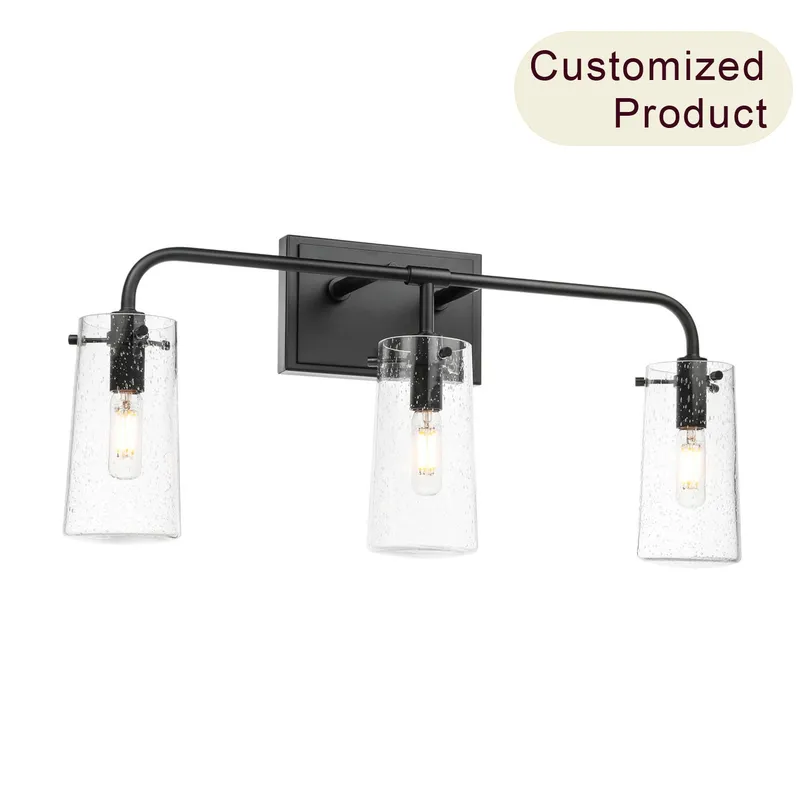 3-Light Black Industrial Vanity Light with Seeded Glass XB-W1283-3-MB — XiNBEi Lighting LED Wall Lights 3.5W 2700K
