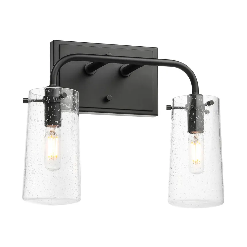 Modern 2-Light Black Vanity Light with Seeded Glass XB-W1283-2-MB — XiNBEi Lighting LED Wall Lights 3.5W 2700K