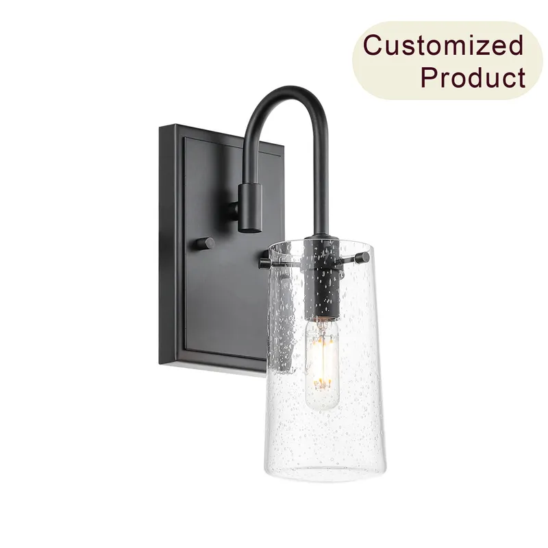 Industrial Black 1 Light Vanity Sconce Light with Seeded Glass XB-W1283-1-MB — XiNBEi Lighting LED Wall Lights 3.5W 2700K