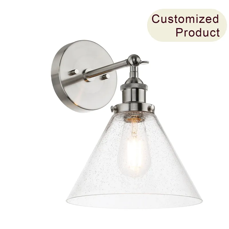 Industrial Brushed Nickel Adjustable Wall Sconce with Seeded Glass XB-W1280-BN — XiNBEi Lighting LED Wall Lights 60.0W 