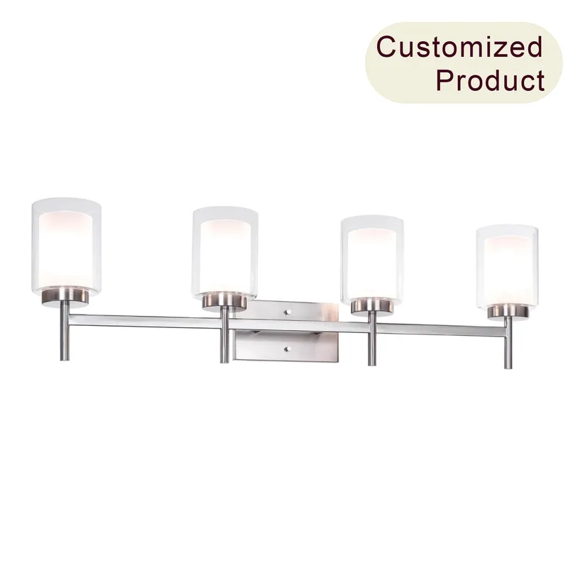 4-Light Modern Brushed Nickel Vanity Light with Dual Glass Shades XB-W1276-4-BN — XiNBEi Lighting LED Wall Lights 60.0W 