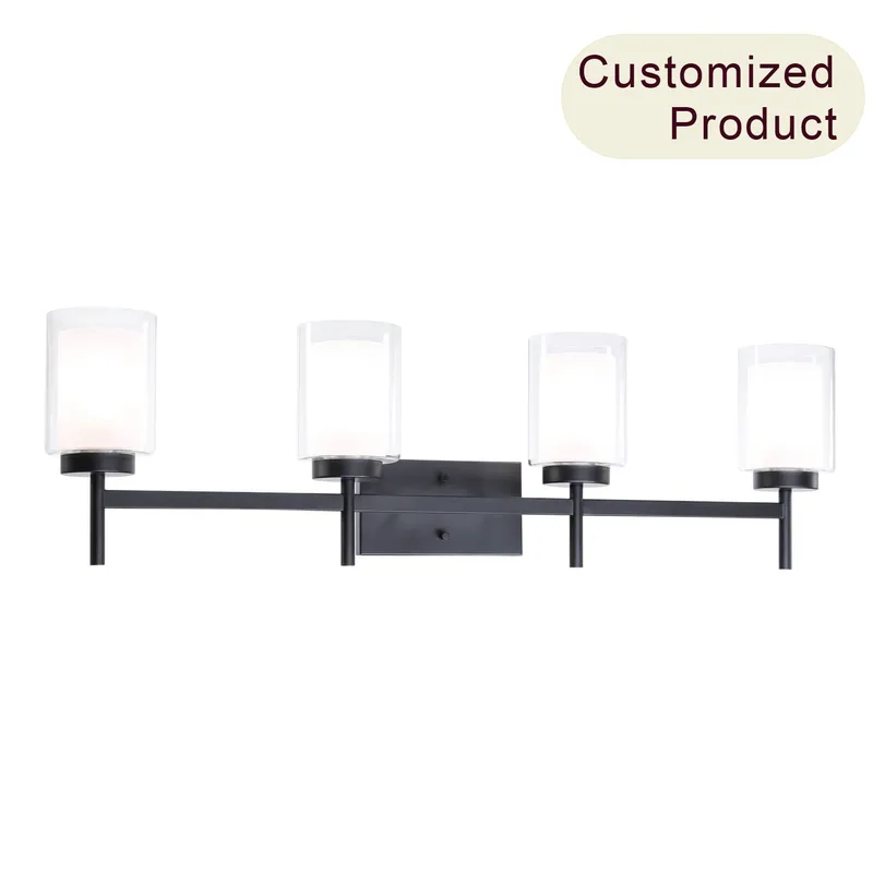 Bathroom Black Dual Glass Vanity Light Over Mirror XB-W1276-4-MB — XiNBEi Lighting LED Wall Lights 60.0W 