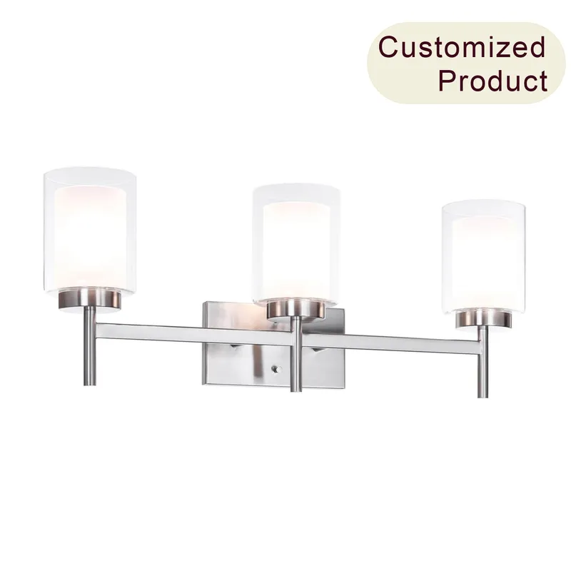 Modern 3-Light Brushed Nickel Vanity Light with Dual Glass XB-W1276-3-BN — XiNBEi Lighting LED Wall Lights 60.0W 