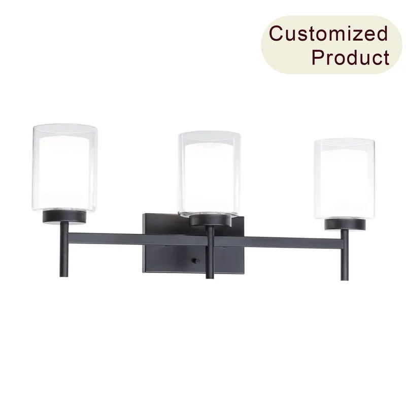 Classic 3-Light Black Bathroom Vanity Light with Dual Glass Shades XB-W1276-3-MB — XiNBEi Lighting LED Wall Lights 60.0W 
