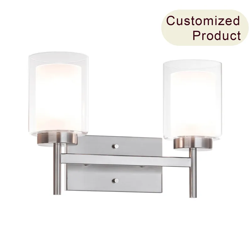 Modern 2-Light Brushed Nickel Bathroom Sconce with Dual Glass XB-W1276-2-BN — XiNBEi Lighting LED Wall Lights 60.0W 