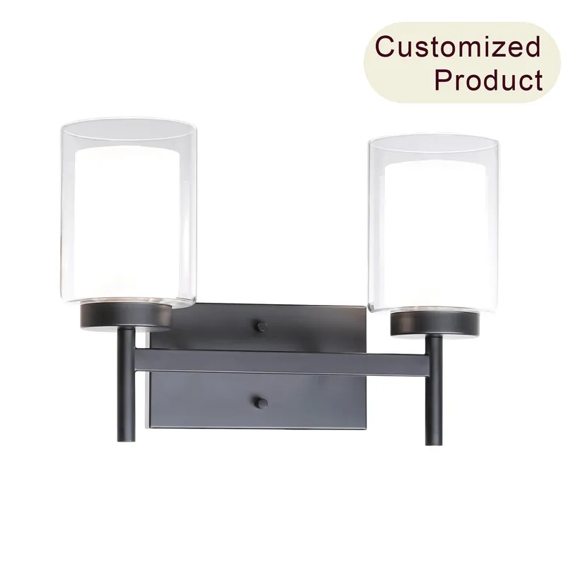 Modern 2-Light Black Vanity Light with Dual Glass XB-W1276-2-MB — XiNBEi Lighting LED Wall Lights 60.0W 