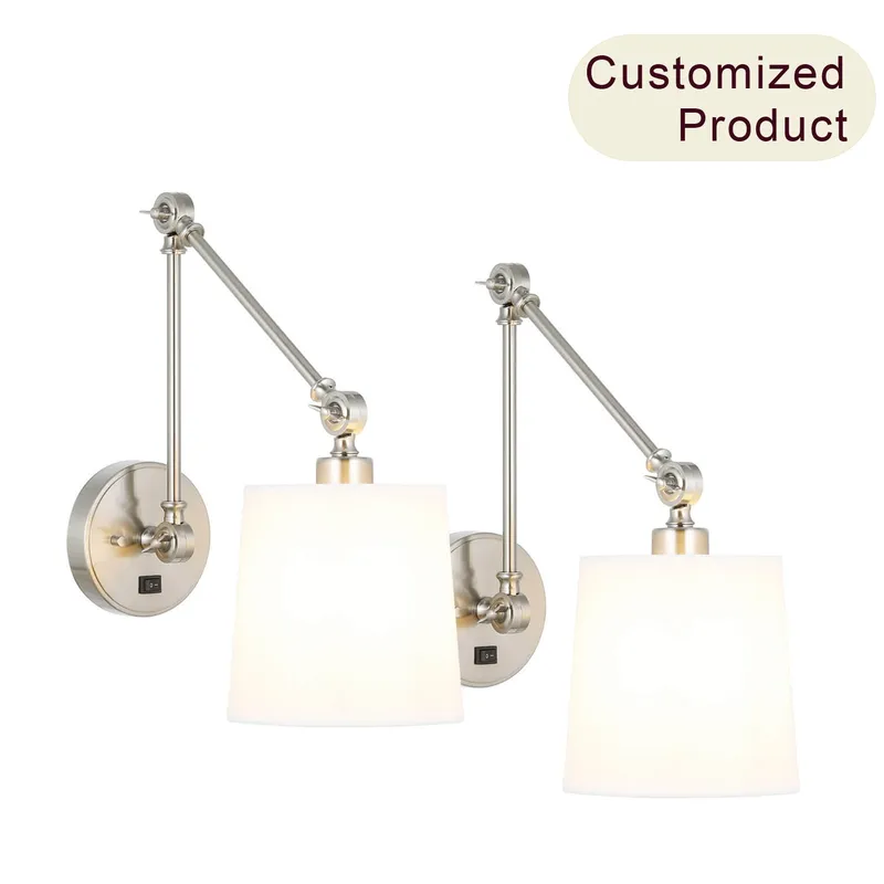 Set of 2 Modern Brushed Nickel Swing Arm Wall Sconce with Fabric Shade XB-W1274-BN — XiNBEi Lighting LED Wall Lights 60.0W 