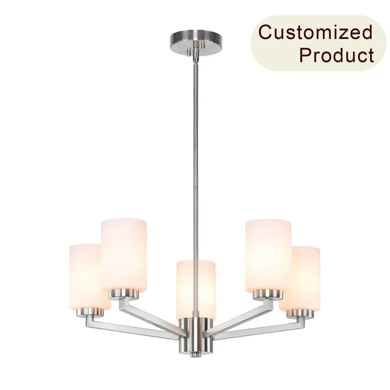 Modern 5-Light Brushed Nickel Chandelier with Glass for Dining Room XB-C1272-5-BN — XiNBEi Lighting LED Pendant Lights 60.0W 