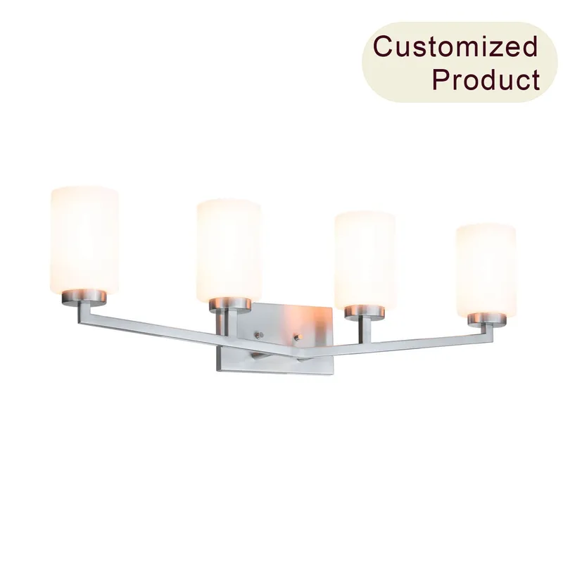Modern 4-Light Brushed Nickel Vanity Light with Glass Over Mirror XB-W1272-4-BN — XiNBEi Lighting LED Wall Lights 60.0W 