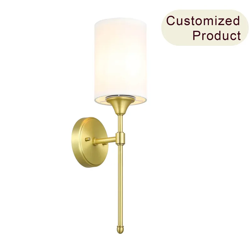 Wall Sconce Light Fixture, Vintage Single Light Vanity Lamp, Fabric Shade, Satin Brass XB-W1260-SB — XiNBEi Lighting LED Wall Lights 60.0W 