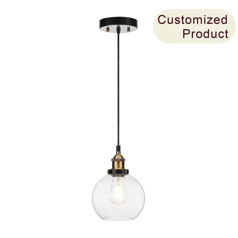 Glass Pendant Light, Industrial Kitchen Ceiling Lamp, Adjustable Height, Antique Brass XB-P1256-AB — XiNBEi Lighting LED Pendant Lights 60.0W 