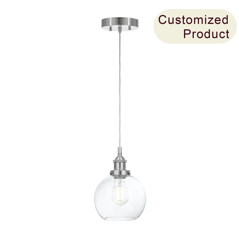 Modern Glass Pendant Light, Single Kitchen Hanging Ceiling Fixture, Brushed Nickel XB-P1256-BN — XiNBEi Lighting LED Pendant Lights 60.0W 